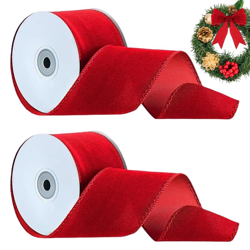 Velvet Ribbon Roll - 2-rollen verpakking Bedraad fluwelen rood lint