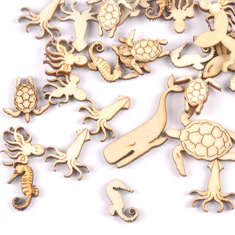 Craft Embellishments - 20Pcs 25-40Mm Sea Turtle/Paard/Walvis Hout Diy