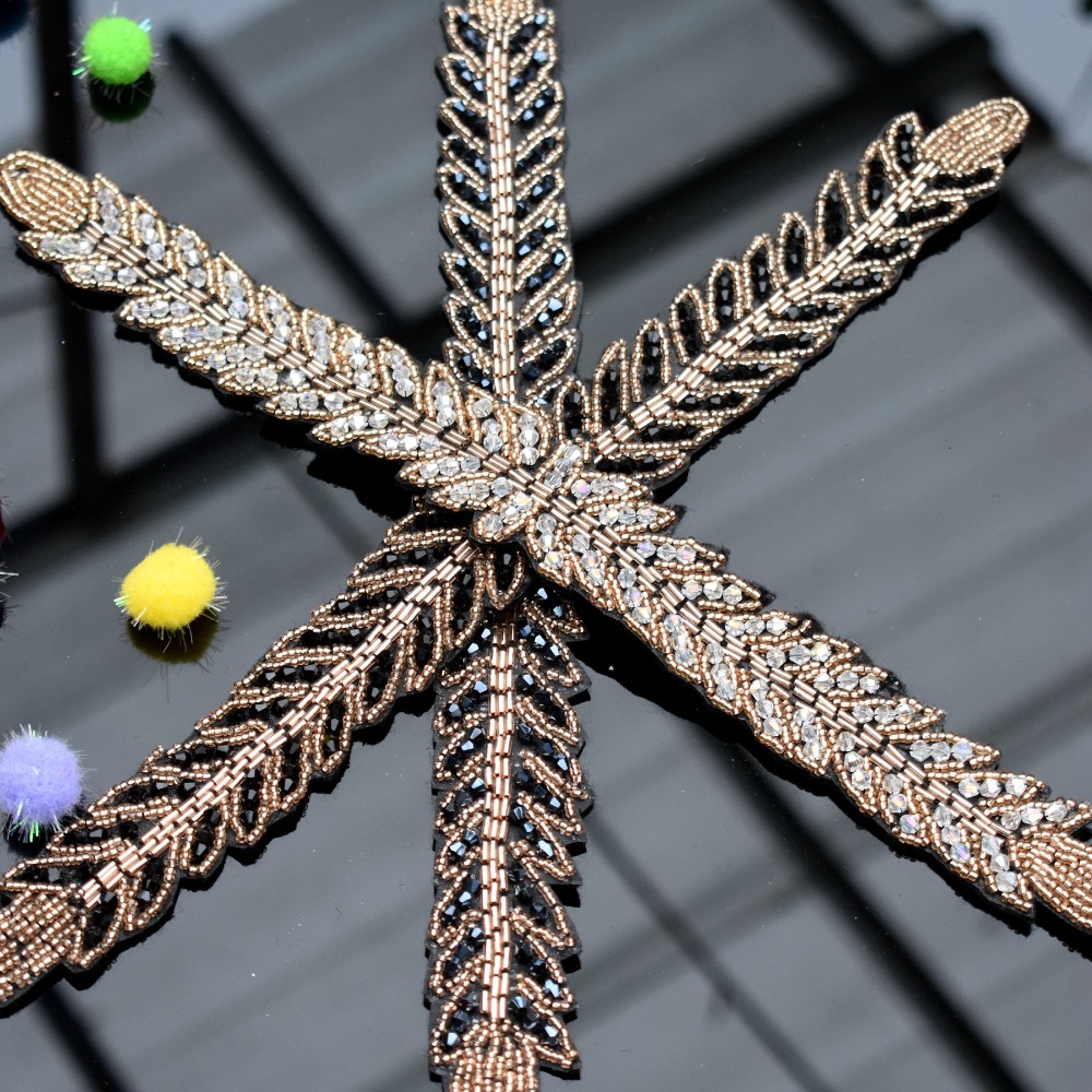 Beaded Trim Fringe - Lange bladeren handgemaakte applique cystal strass