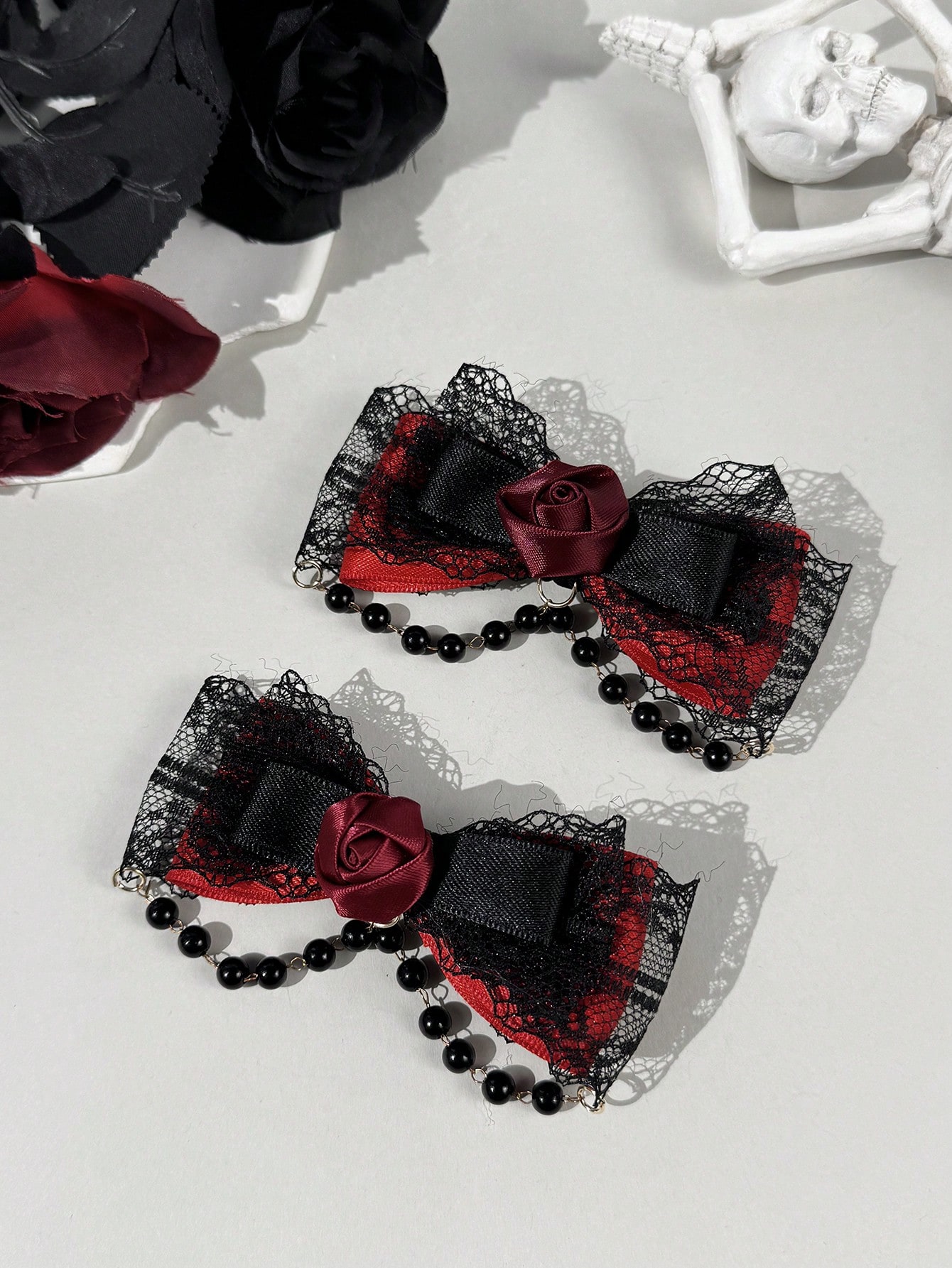 Lace Ribbon Trim - 2-delige gotische stijl kanten lint-roos accessoire