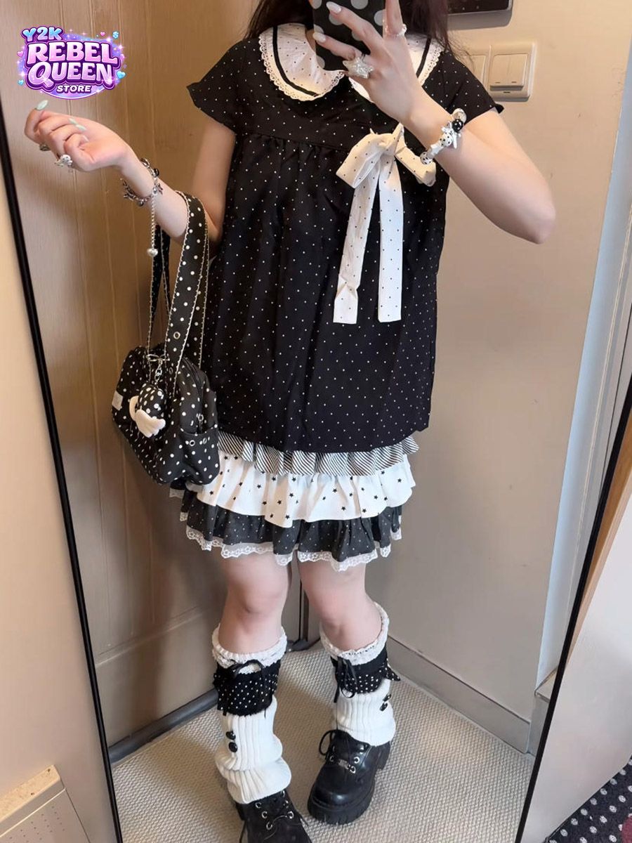 Lace Ribbon Trim - Y2K Kawaii Japanse Polka Dot 2-delige